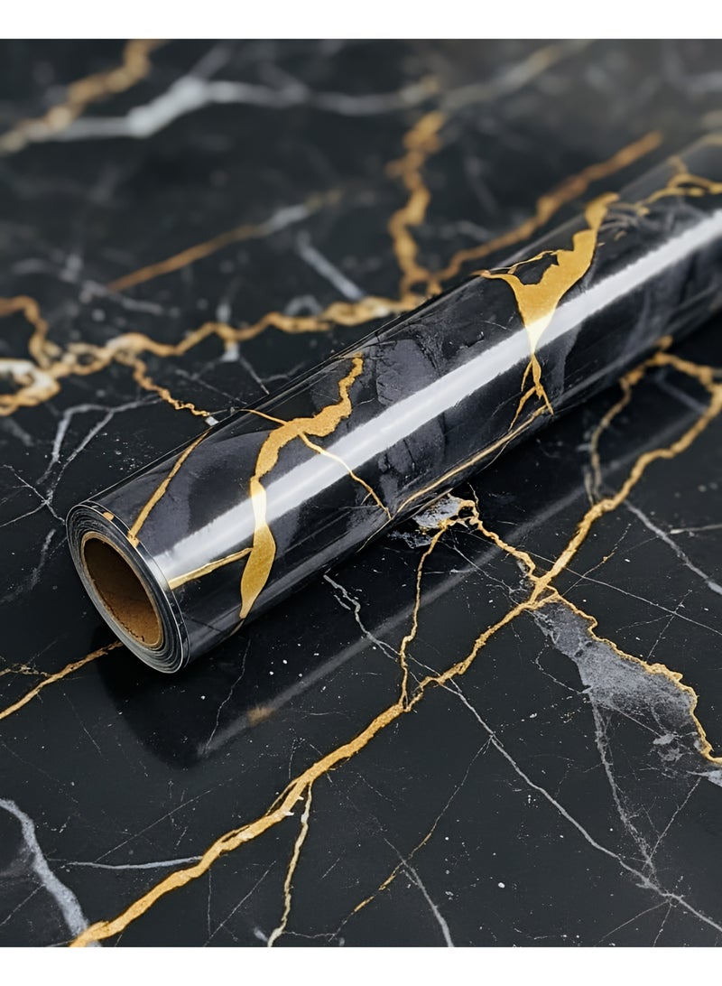 ALMiHomi Gold Vein Marble Contact Paper Peel and Stick Wallpaper 40×500cm – Self Adhesive Thick Marble Vinyl Roll, Waterproof & Oil-Proof Wall Paper for Kitchen Countertop, Table, Cabinet & Wall Decor - Image 1
